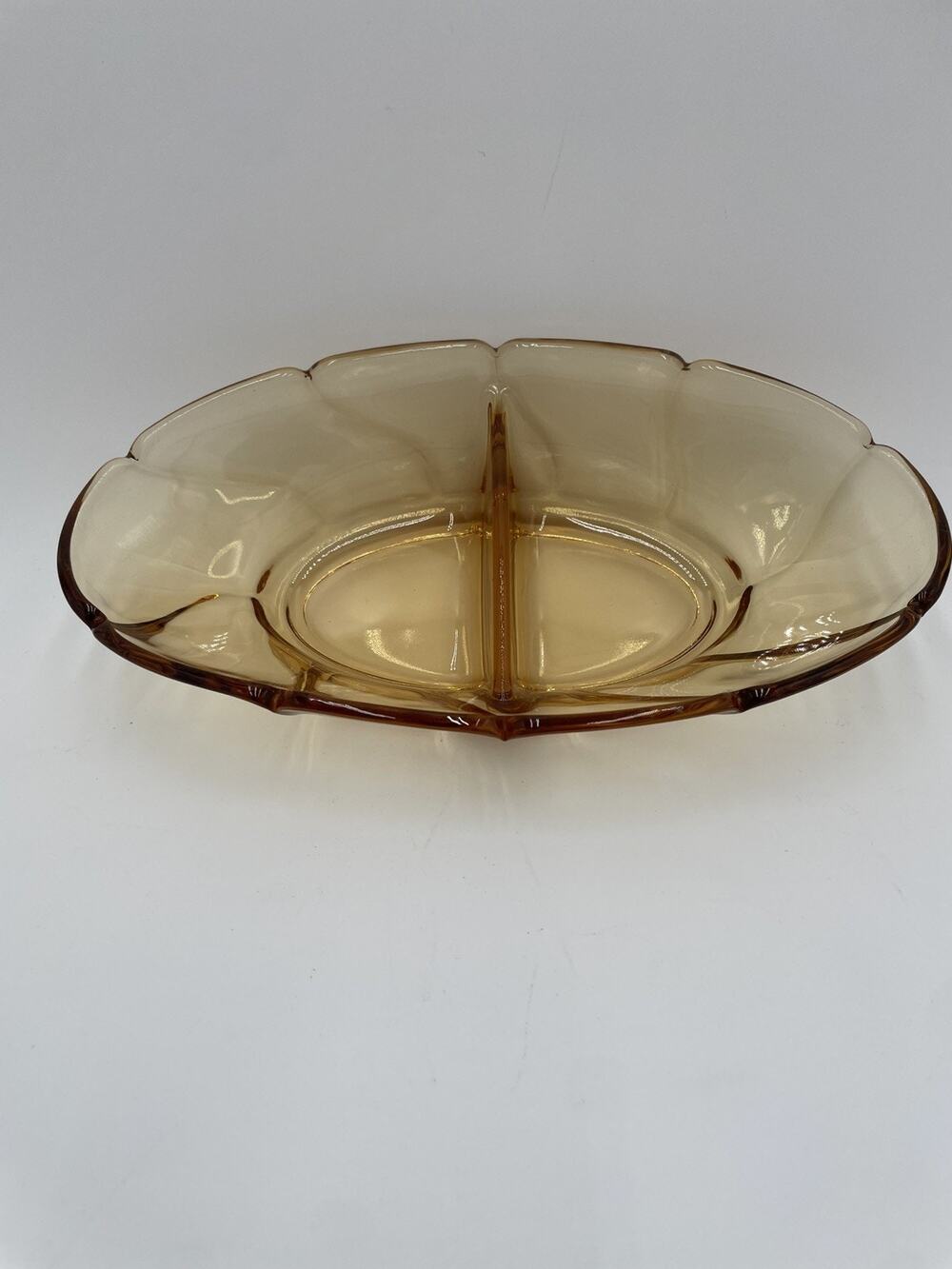 Divided Relish Dish Vintage FOSTORIA GLASS depression Amber 9" TOPAZ FAIRFAX